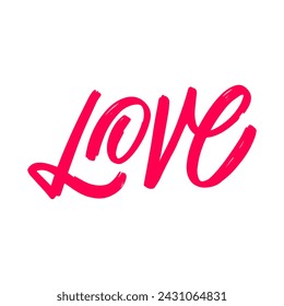 Pink color Love word. Modern type letters sign. Vector art isolated on white background.