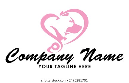 Pink Color Lovely Dog Head Logo Design