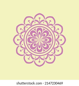 Pink color mandala flower pattern design with yellow background Premium Vector