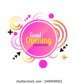Pink color modern geometric shape "Grand Opening", label.