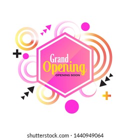 Pink color modern geometric shape "Grand Opening", label.