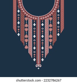 Pink color motif of the neckline design.Thai traditional design pattern for the round neck kaftan, Dubai clothing, Arab men's thobe, and Arabic dress.A seamless repeating pattern.Vector illustration.