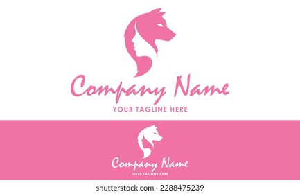 Pink Color Negative Female Face with Wolf Logo Design