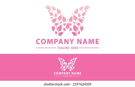 Pink Color Negative Leaf Butterfly Logo Design