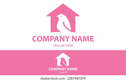 Color rosa Espacio negativo Diseño del logotipo del hogar de aves