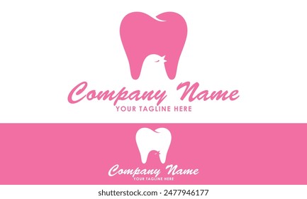 Pink Color Negative Space Bird Tooth Dental Clinic Nature Logo Design