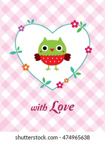 pink color owl card