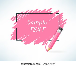 Pink color pencil and text box with copy space. Vector illustration in realistic style.