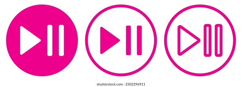 Pink color play and pause icon. Music play and pause button.