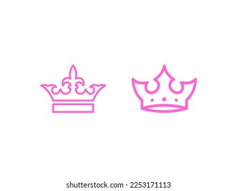 Pink color Queen crown icon design with white background 