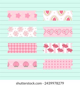 pink color series of decorative washi tape collection set