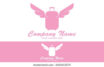 Pink Color Spread Wing Suitcase Logo Design