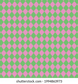 Pink color square lozenge patterns on green background, vector
