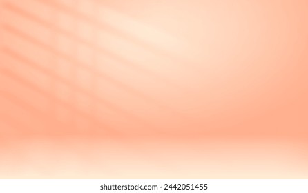 Pink color studio background. Abstract beige empty room with soft light for product. Simple peach backdrop. Line horizon. Gradient honey background. Texture blank wall and floor. Vector illustration