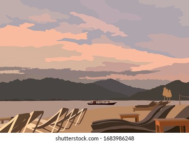 Pink color sunrise on Gili Air island near Bali, Indonesia