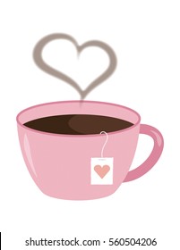 Pink Color Tea Cup with Heart Steam