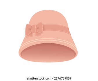 Pink color textile hat with bow summer headwear vector illustration isolated on white background