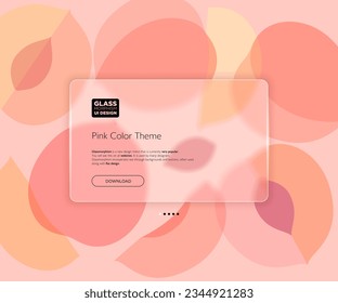 Pink Color Theme. Translucent frosted glass and peach fruits. Vector image in the glassmorphism style.