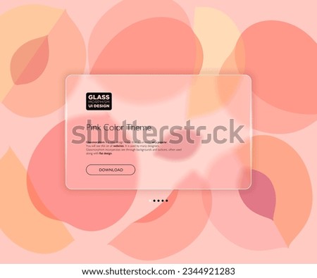 Pink Color Theme. Translucent frosted glass and peach fruits. Vector image in the glassmorphism style.