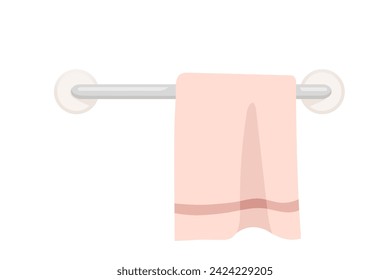 Pink color towel on towel rack hanger vector illustration isolated on white background