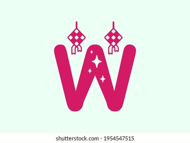 Pink color of W initial letter in ramadan theme design