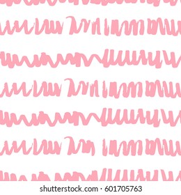 The pink colored abstract line seamless pattern. Brush painted background.