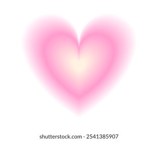 Pink colored aura gradient heart shape. Blur aesthetic glowing romantic symbol. Love design element 2000s. Vector illustration