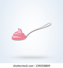 pink colored cream in spoon. flat style Vector illustration 