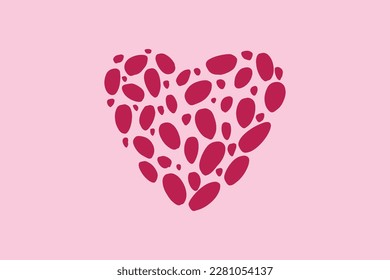 Pink colored heart from leopard print. Vector illustration. Decorative romantic symbol from abstract stains on light pink background