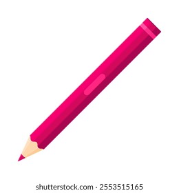 Pink colored pencil sharpened with a sleek design. School supplies, stationery, drawing, sketching, writing tool concept. Flat vector illustration isolated on a white background with copy space