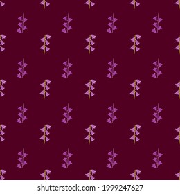 Pink colored seamless doodle pattern with pink simple style bell flowers shapes. Maroon dark background. Flat vector print for textile, fabric, giftwrap, wallpapers. Endless illustration.