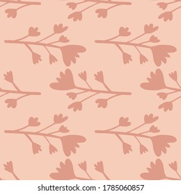 Pink colored seamless floral pattern with branches and flowers. Creative minimalistic style. Great for wrapping paper, textile, fabric print and wallpaper. Vector illustration.