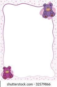 pink colored teddys in the edges and a pink line with little pink splotches