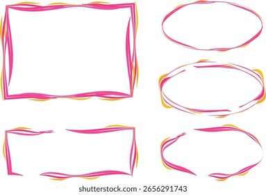 pink colorful abstract decorative wavy lines doodle frames set