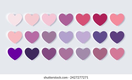 Pink Colorful Hearts, Catalog colours, Palette with colour, Colored heart shape, Valentine time, Tonal template, Love vector, Lovers day, Loving friend