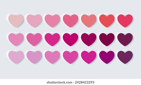 Pink Colorful Hearts, Catalog colours, Palette with colour, Colored heart shape, Valentine time, Tonal template, Love vector, Lovers day, Loving friend