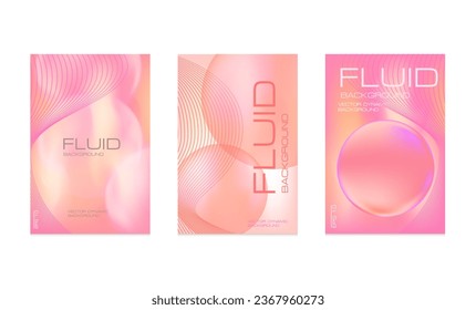 Pink colorful neon poster set with circular shape, neon splashes. Abstract light pink background with liquid gradient. Aesthetic eclipse social media template.