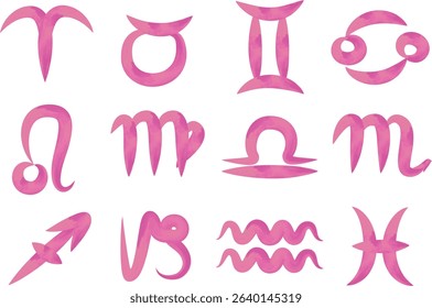 pink colorful paint brush hand drawn zodiac signs