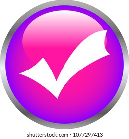 Pink Colorful Shiny round button with check mark