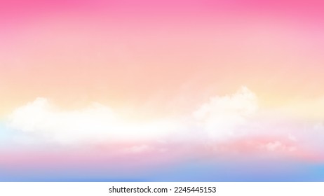 Pink colorful sky and white soft clouds floated in the sky on a clear day. Beautiful air and sunlight with cloud scape colorful. Sunset sky for background.