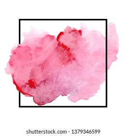 Pink colorful watercolor hand drawn stroke isolated paper grain texture stain on white background for design, decoration. Abstract artistic shape vector element.