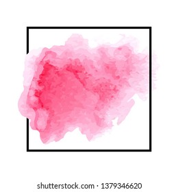 Pink colorful watercolor hand drawn stroke isolated paper grain texture stain on white background for design, decoration. Abstract artistic shape vector element.