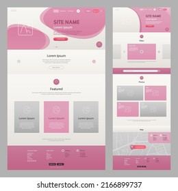 Pink Colorful Website Template. UI UX concept mockup layout for development. Landing page template. Editable vector format.