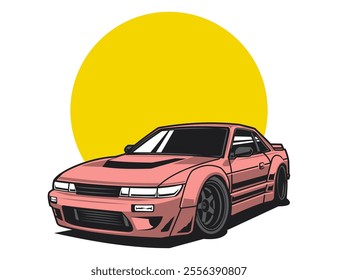 pink coloring for 90s car image design vector graphic