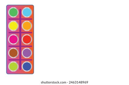 Pink Coloring Tray for drawing on white paper. Twelve colors palette for art education. Editable vector EPS available