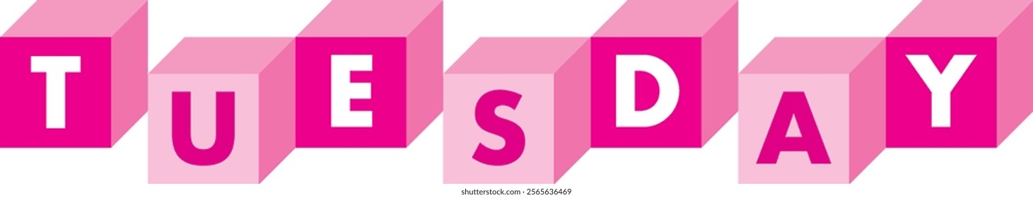 pink colors cube shape with word tuesday white color, isolated on white background.