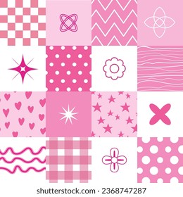 Pink colors seamless pattern of geometric shapes, Bauhaus style abstract shapes. modern design elements, mosaic texture, pattern for textile and wallpaper