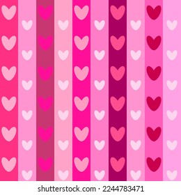 Pink colors tones of hearts in long box stripes. Abstract seamless rectangle box pattern. Valentine, girl, wedding, love, wrapping paper concepts.