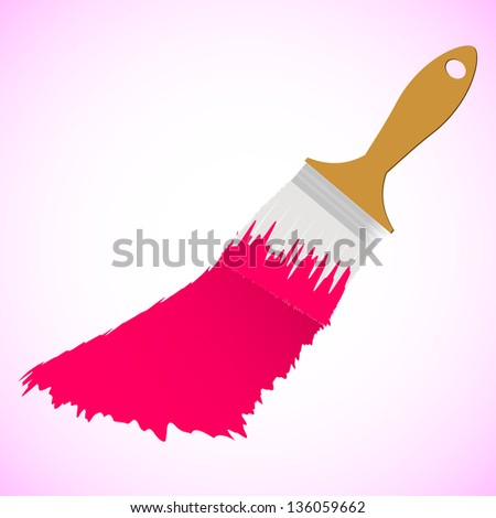 Pink colour paint brush on pink smooth background, vector illustration