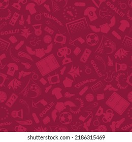 Pink colour seamless background with different soccer icons and symbols